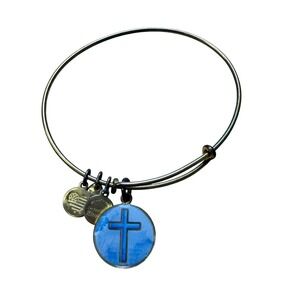 Religious Spiritual Boho Faith Alex and Ani Blue Cross Charm Bangle Bracelet